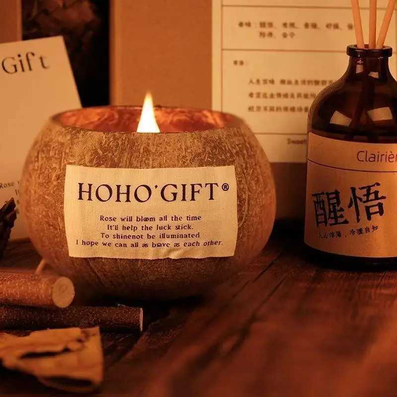 Coconut Husk Scented Candles Niche Advanced Fragrance Atmosphere Candle Bedroom Fragrance Decor Creative Souvenir Birthday Gift W250704