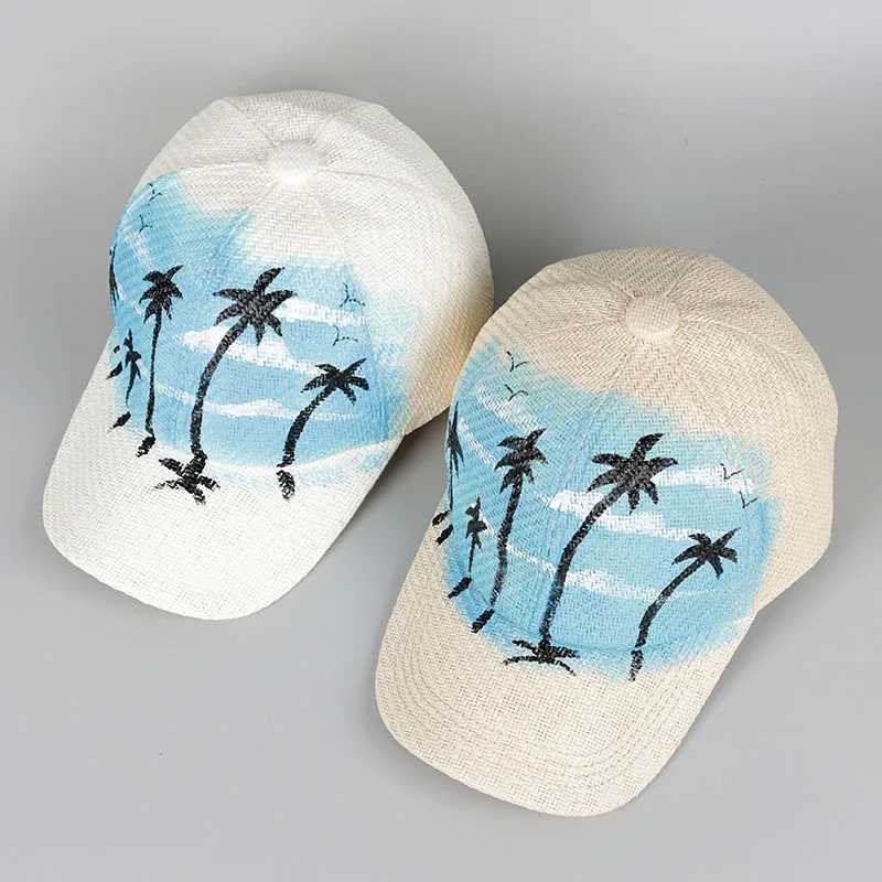 Straw Baseball Cap Men Wen Summer Sun Hat New 2025 Coconut Tree Letter Print Beach Sun Protection Visors Snapback Mens caps X250704