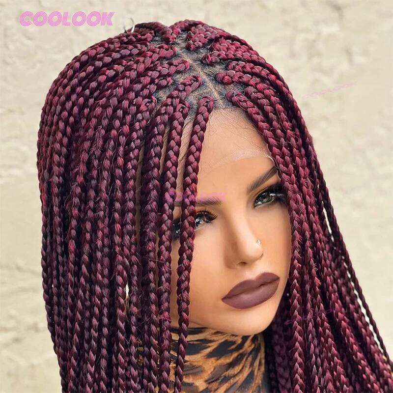 1BBury 36" Cornrow Braids Wig Synthetic Full Lace For Balck Women Knotless Box Braided Wigs