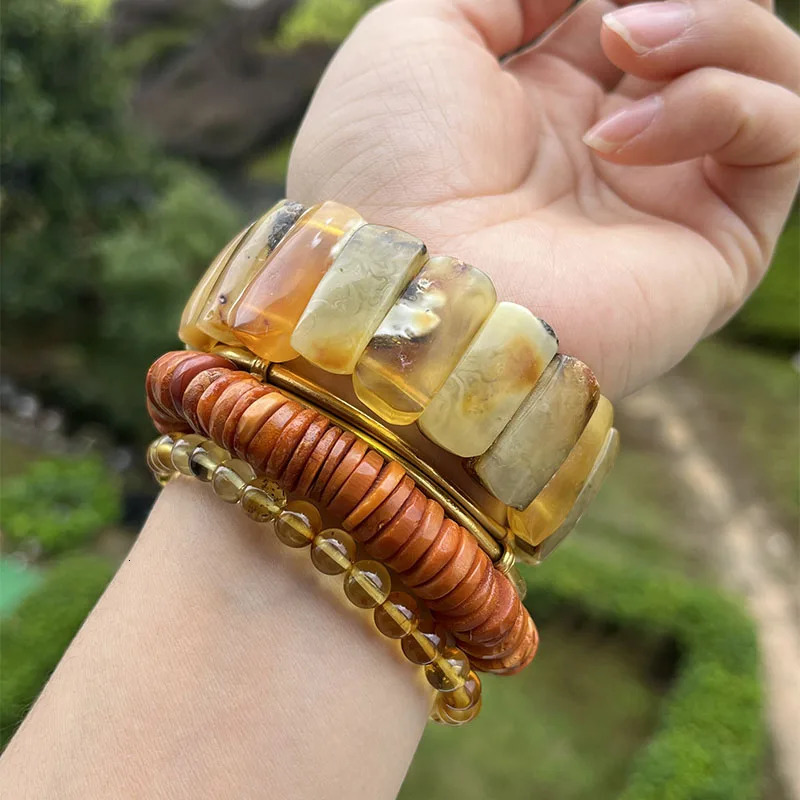 Natural Amber Bracelet Bangles for Unisex Gogerous Gift Genuine Bead Factory Baltic Stone Europe Amber Jewelry Gift Supplier 250628