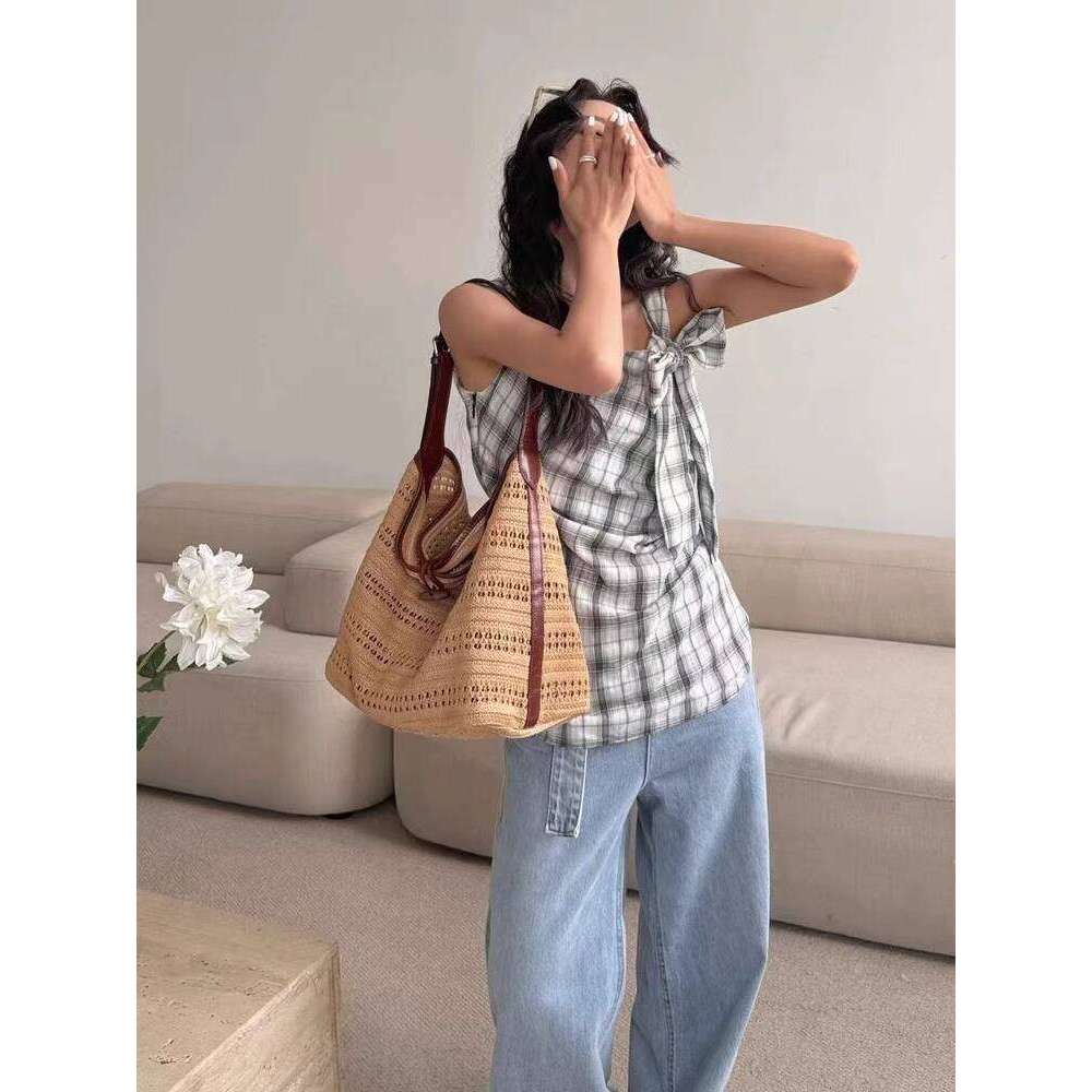 Straw Beach Bag Beach Bags Trendy Straw High End Hollow Woven Raffia Tote For Women Large Capacity Shoulder Crossbody Bag Beach Tote Bag