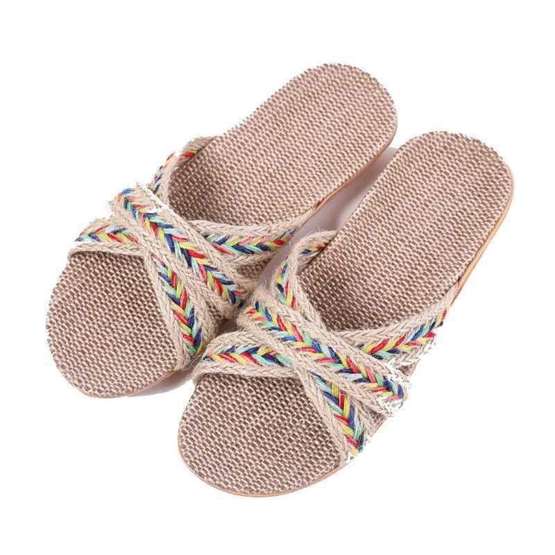 Women Indoor Slippers Home Flax Slides Summer Flat Shoes Women House Floor Slippers Breathable Lovers Bedroom Shoes SH 061202 W250704