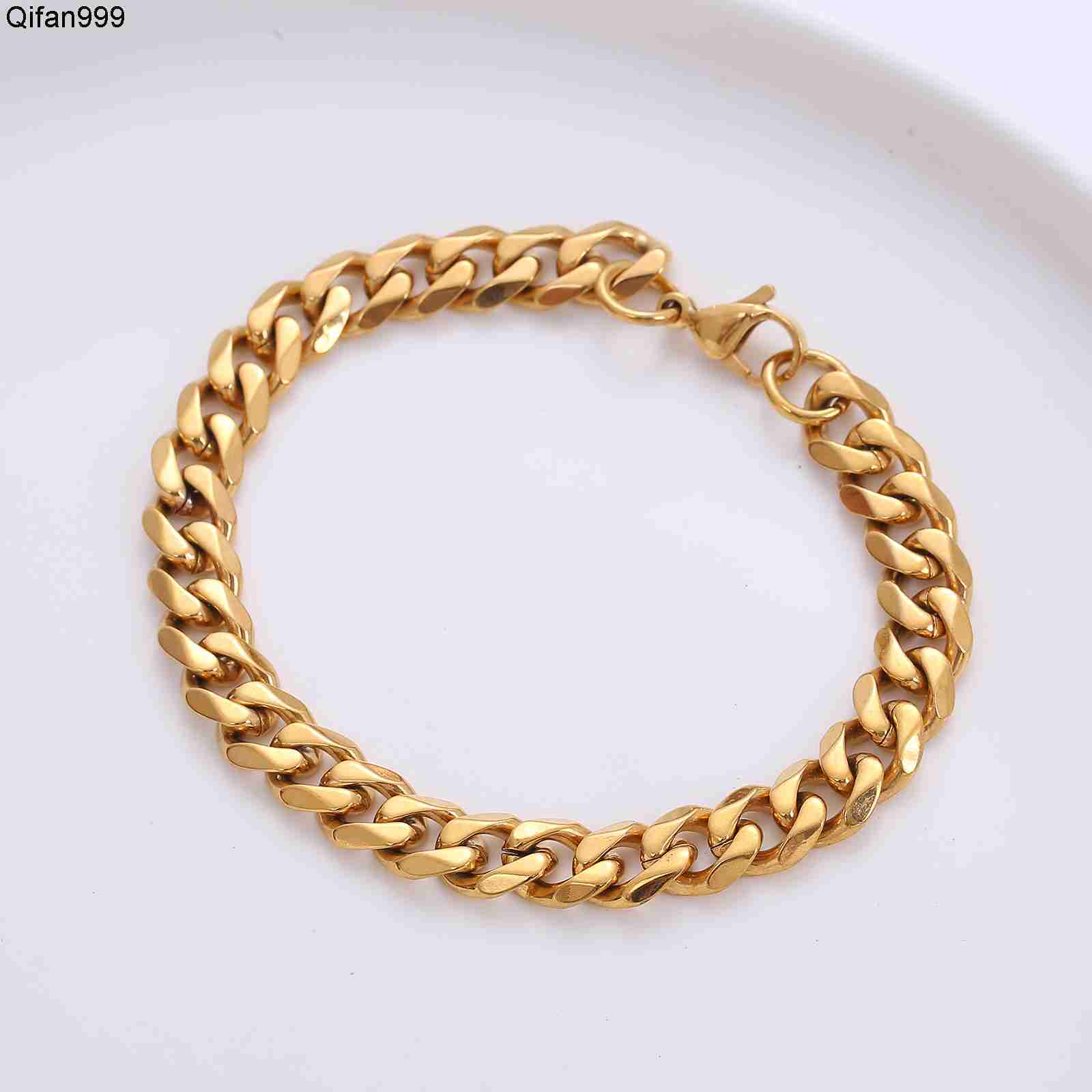Mens Cuban Link Bracelet with Gold Plating Stainless Steel Silver Black Chain for Anniversaries