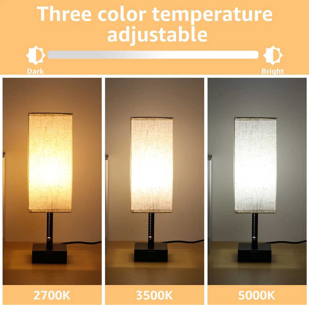 Bedside Lamp Night Lights USB Retro Nightstand Table Lamp Dimmable For Bedroom Wooden Desk Lamp with Fabric Shades Home DecorXJ250703