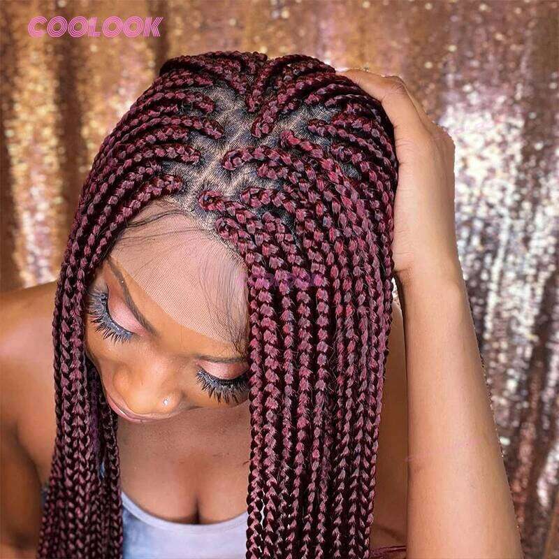 1BBury 36" Cornrow Braids Wig Synthetic Full Lace For Balck Women Knotless Box Braided Wigs