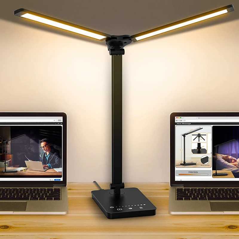 Double Head LED Desk Lamp Dual Swing-arm Table Lamp for Home Office 5 Color Modes and 5 Dimmable Modern Eye-Caring Piano Lamp XJ250703