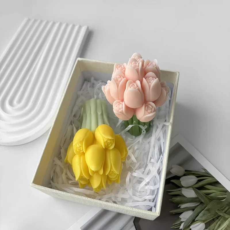 3D Tulip Bouquet Silicone Mold DIY Flowers Aroma Candles Plaster Ornament Molds Handmade Gift Soap Candle Making Supplies W250704