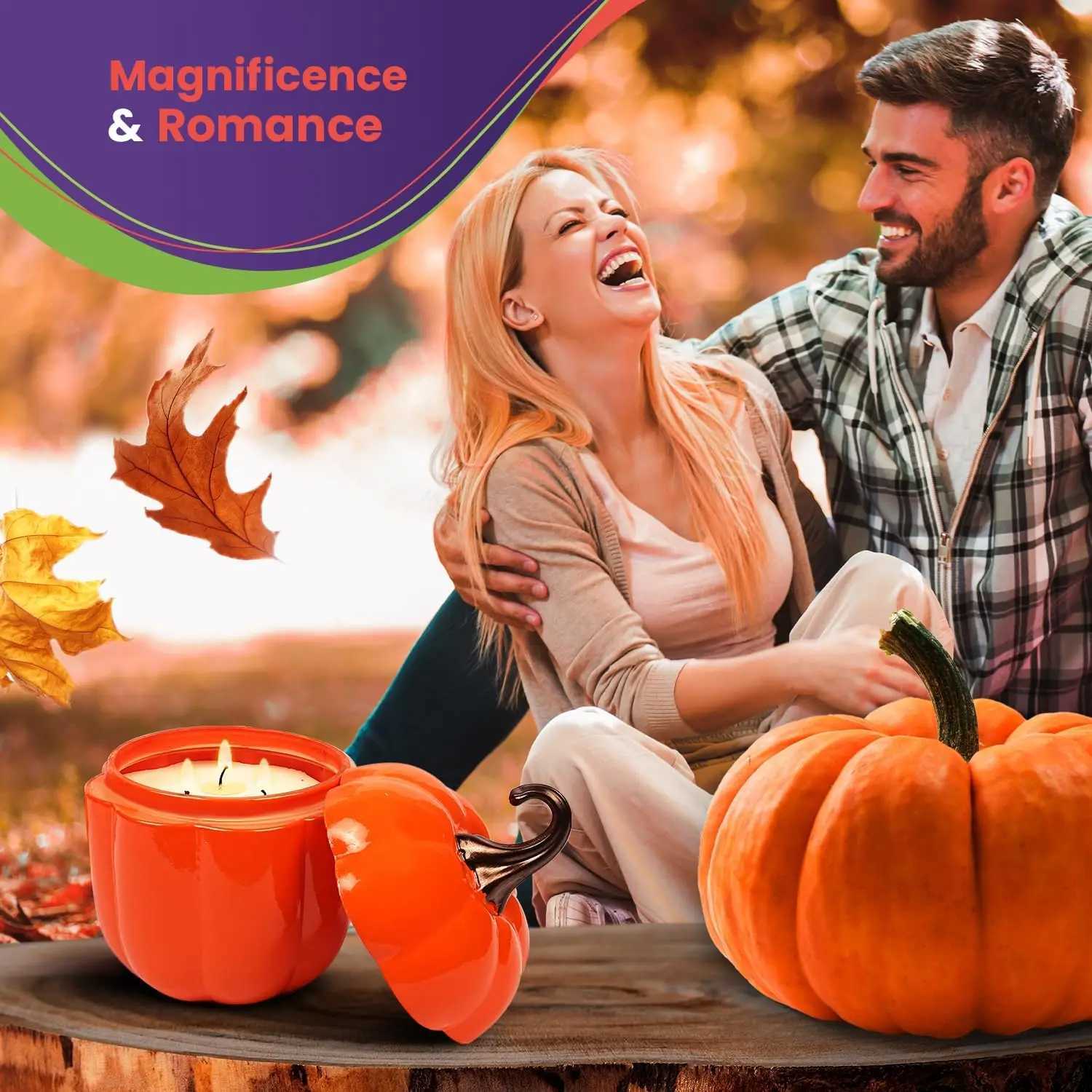 Pumpkin Spice Candle - 55 Hours Burn - 16 oz Large Soy Candle with 3-Wicks - Fall Scented in The Shape of a Pumpkin W250704