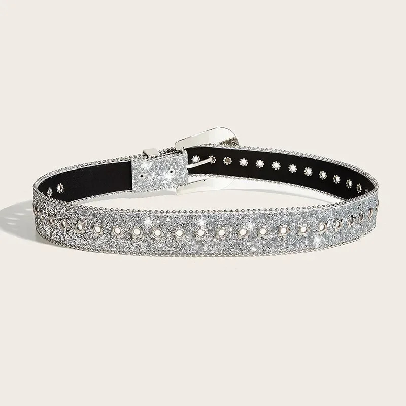 Rhinestone Star Leather Belt 3.8cm Y2k Bling Sequin Punk Belts Fashion Waistband Jeans Pants Decor Belt for Women Men 250627