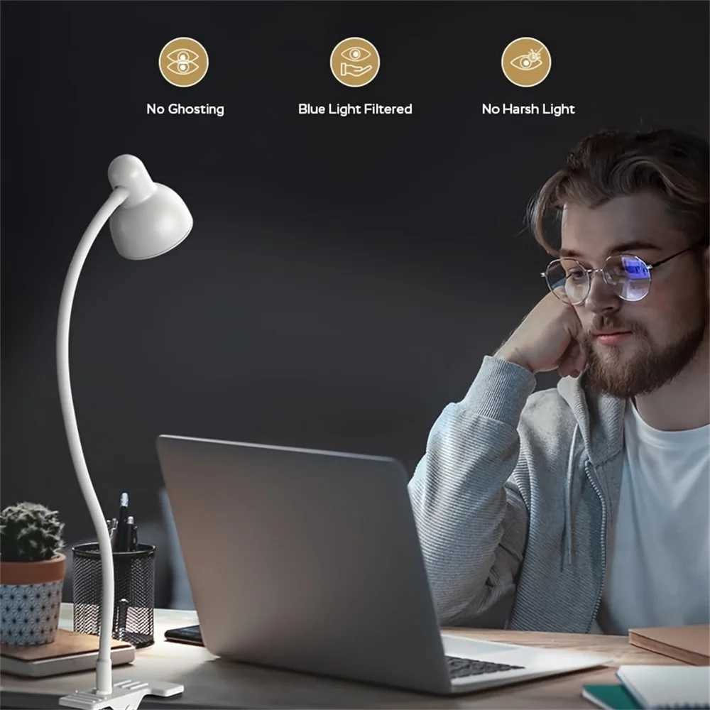 LED Desk Lamp with 3 Color Modes 10 Brightness Levels Dimmer Reading Light Auto Off Timer Flexible Gooseneck Clip Book Light XJ250703