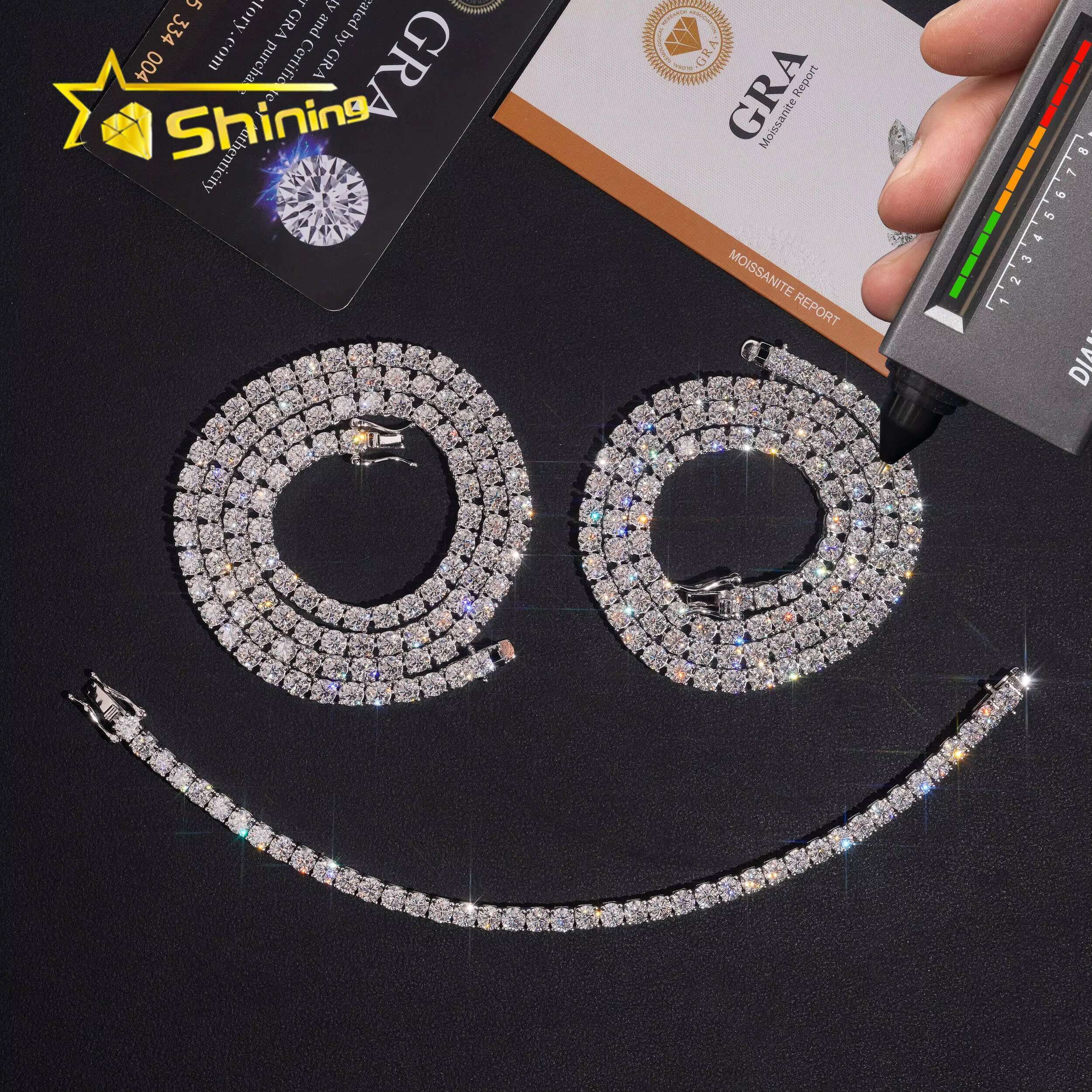 Hip Hop Classic Factory Price Top Quality 925 Silver 4mm VVS Moissanite Diamond Tennis Chain
