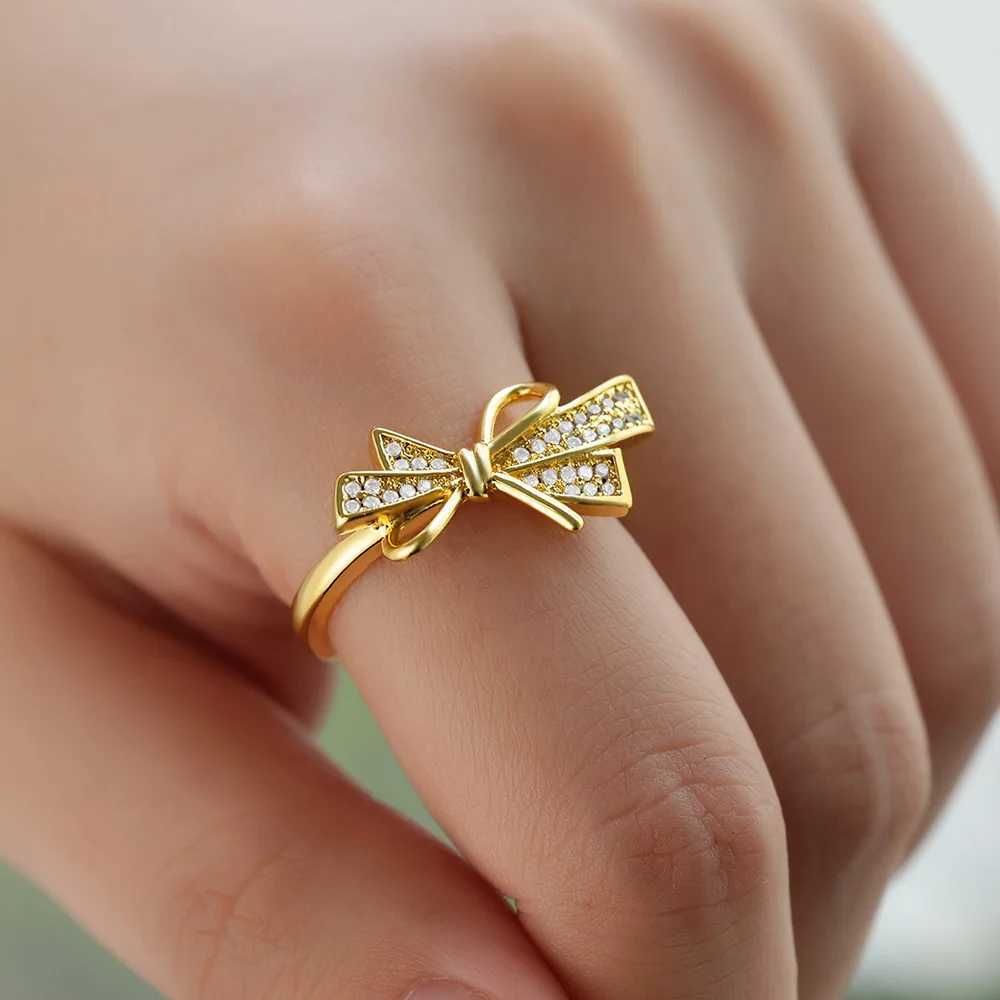 Butterfly Rings For Women Gold Color Stainless Steel Bees Bowknot Adjustable Opening Finger Ring Engagement Wedding Jewelry Gift Y250704
