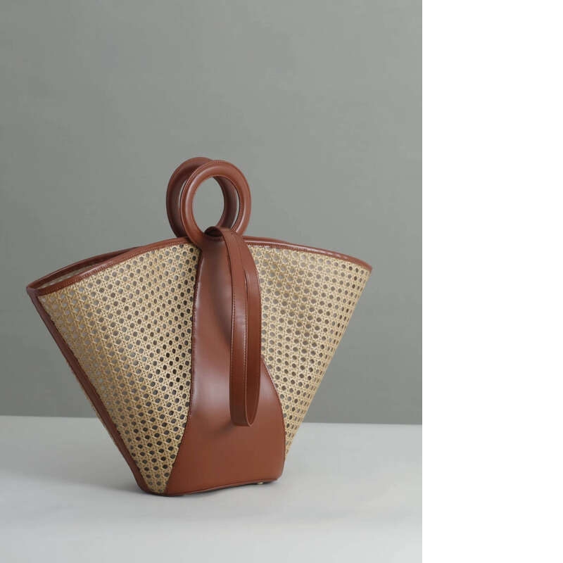 Summer French Style Hollow Rattan Straw Woven Tote Large Capacity Beach Vacation Shoulder Bag for Women