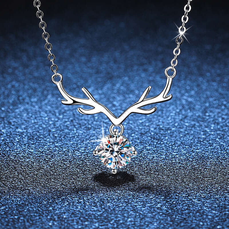 S925 Pure S925ier Pendant for Women Deer with You Clavicle Chain Valentine'S925 Day Gift MoiS925S925anite Necklace One caratS925 e09