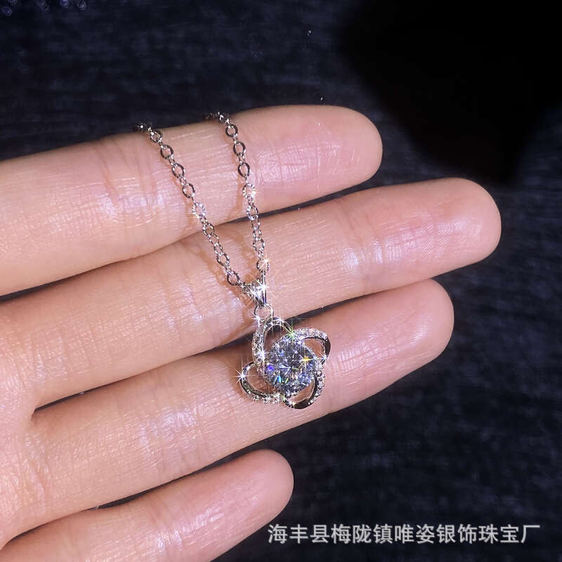 Weizi Jewelry MoiS925S925anite S925 S925ier Four-Leaf Clover FaS925hion Full Dia Micro-Inlaid Pendant Korean VerS925ion Necklace for Women 55e