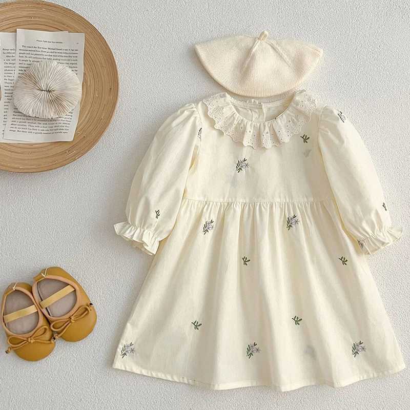 Girls Puff Sleeve Birthday Party Dress Autumn Kids Dress Vestidos Cotton Children Elegant Embroidered Flowers Dresses Clothes R250704
