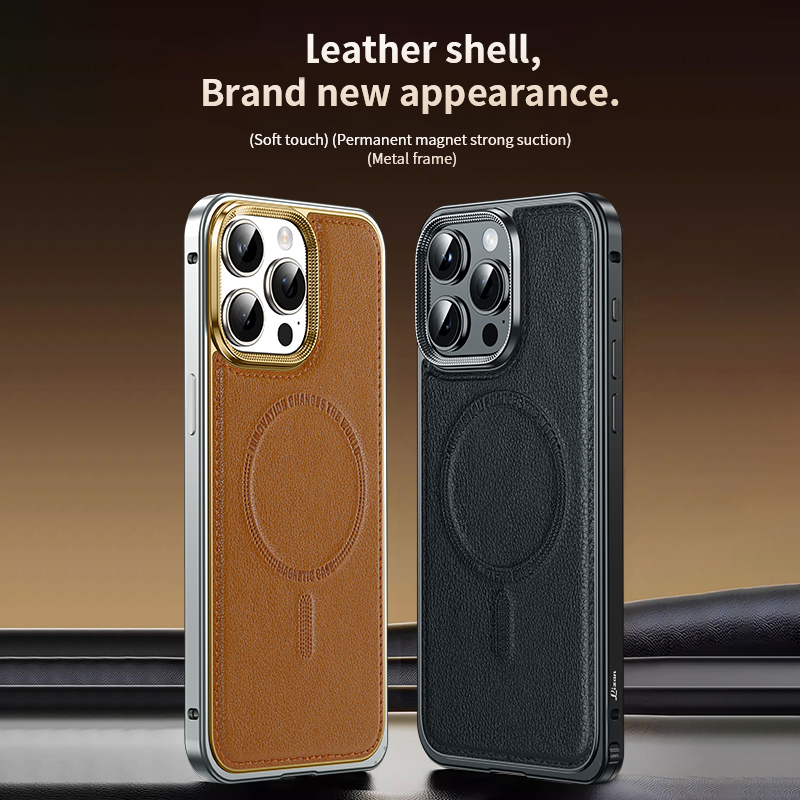 Luxury Leather Phone Case for iPhone 16, 16 Pro, 16 Pro Max Wireless Charging Slim Cell Phone Case