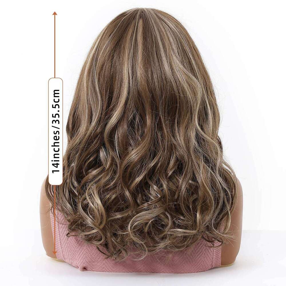 EASIHAIR Medium Length Brown Highlight Synthetic for Women 13*6 Lace Frontal Hair Natural Hairline Curly Wavy Wigs