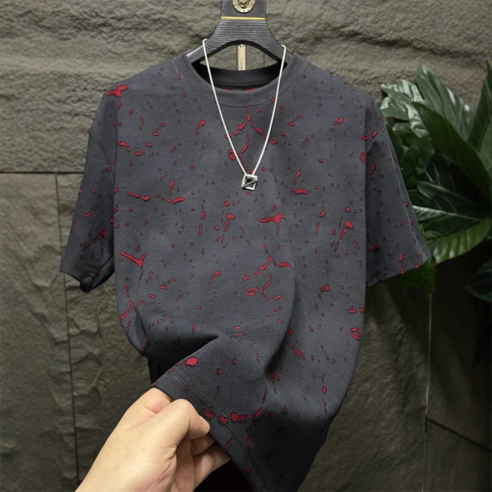 American Style Distressed Short Sleeve T-shirt For Men Designer Short Sleeves 2025 New Summer High-end Cool Loose Half Sleeve Tee For Men