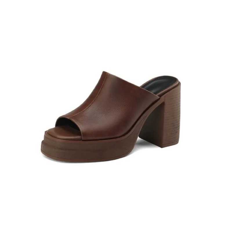 Womens Slippers Summer New High Heels Thick Bottom Round Head Open Toe Simple Sandals Casual Comfort Increase Root Slippers W250704