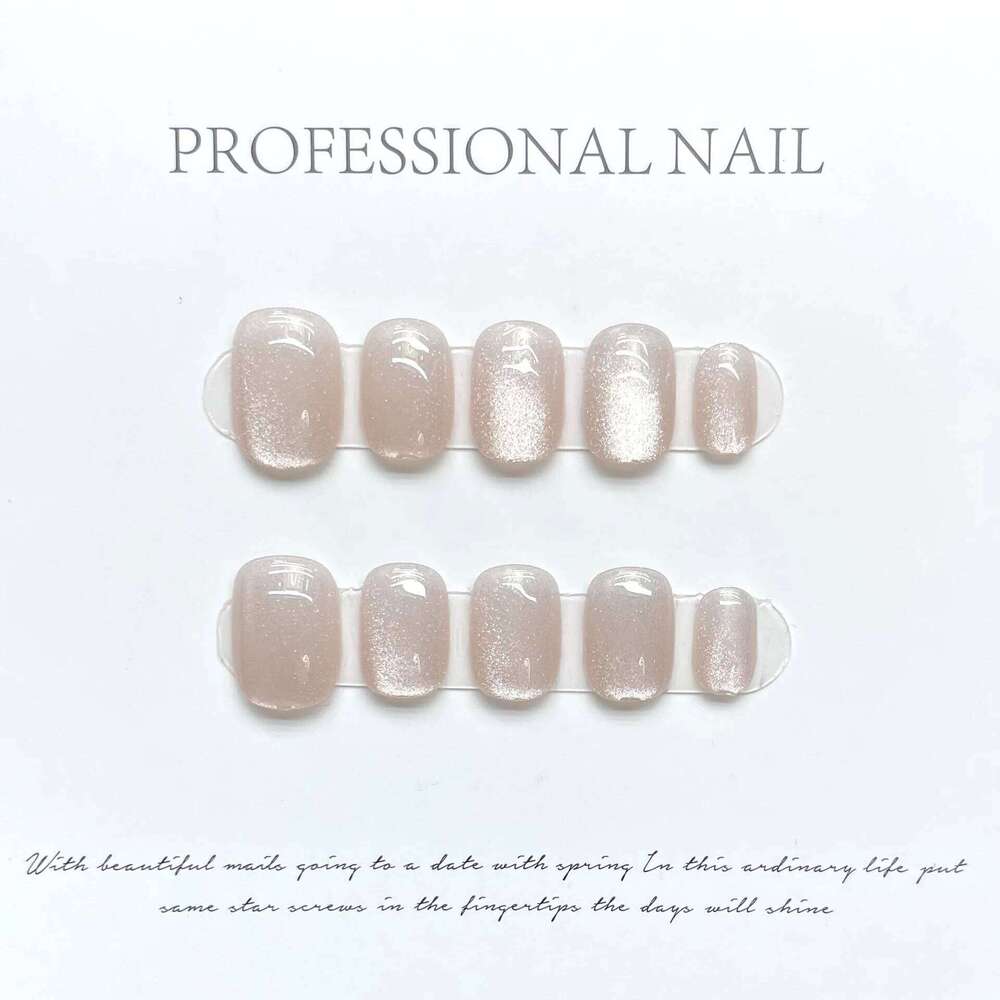 10Pcs Reuse Finished Fake with Butterfly Deisgn Pink Cat's Eye French Handmade Press on False Nails Wearable Nail Art Tips X250704