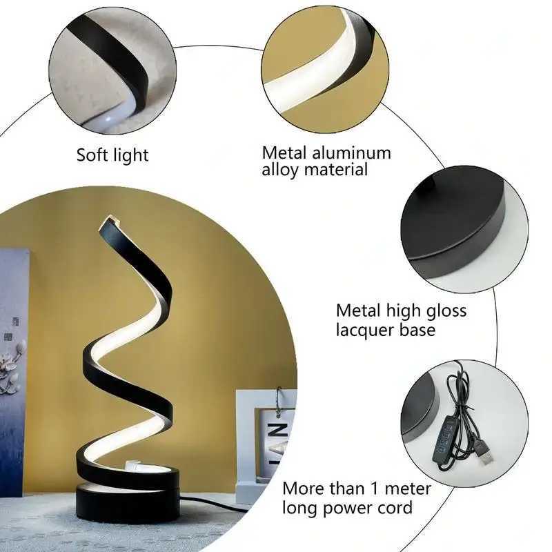 Table Lamp for Bedroom - Bedside Lamps for Nightstand Modern Spiral Dimmable LED Table Lamp for Living Room Bedroom OfficeXJ250703