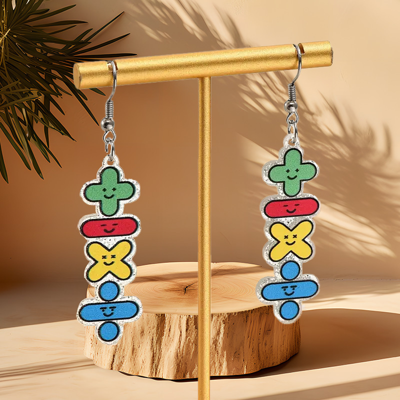 Korean Style Colorful Glitter 3D Printed Addition Subtraction Multiplication Division Cute Symbol Earrings Jewelry