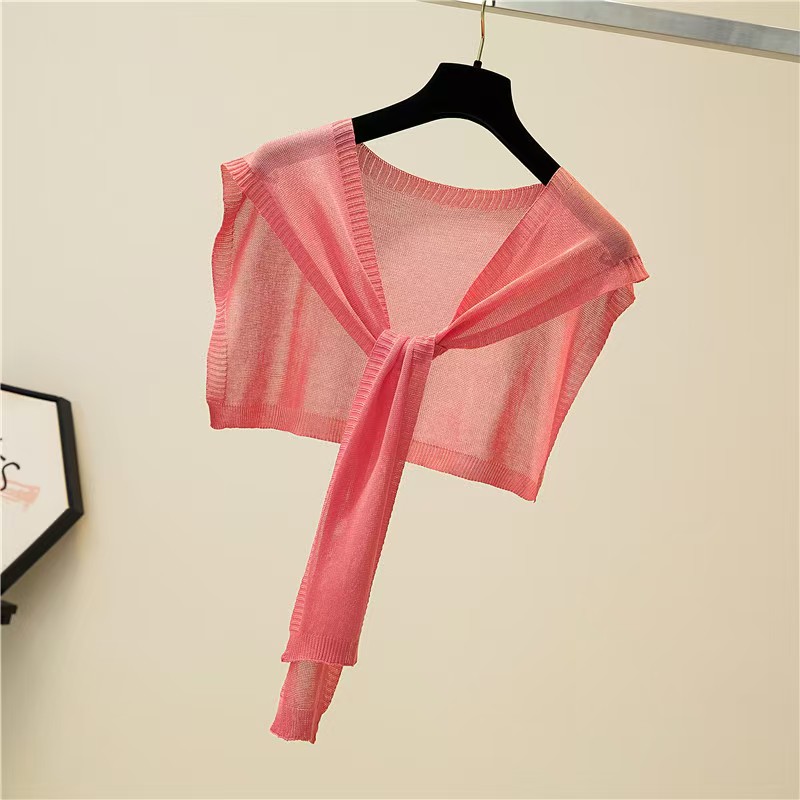 T1132 shawl summer sun protection ice silk solid color thin knitted knotted scarf small waistcoat