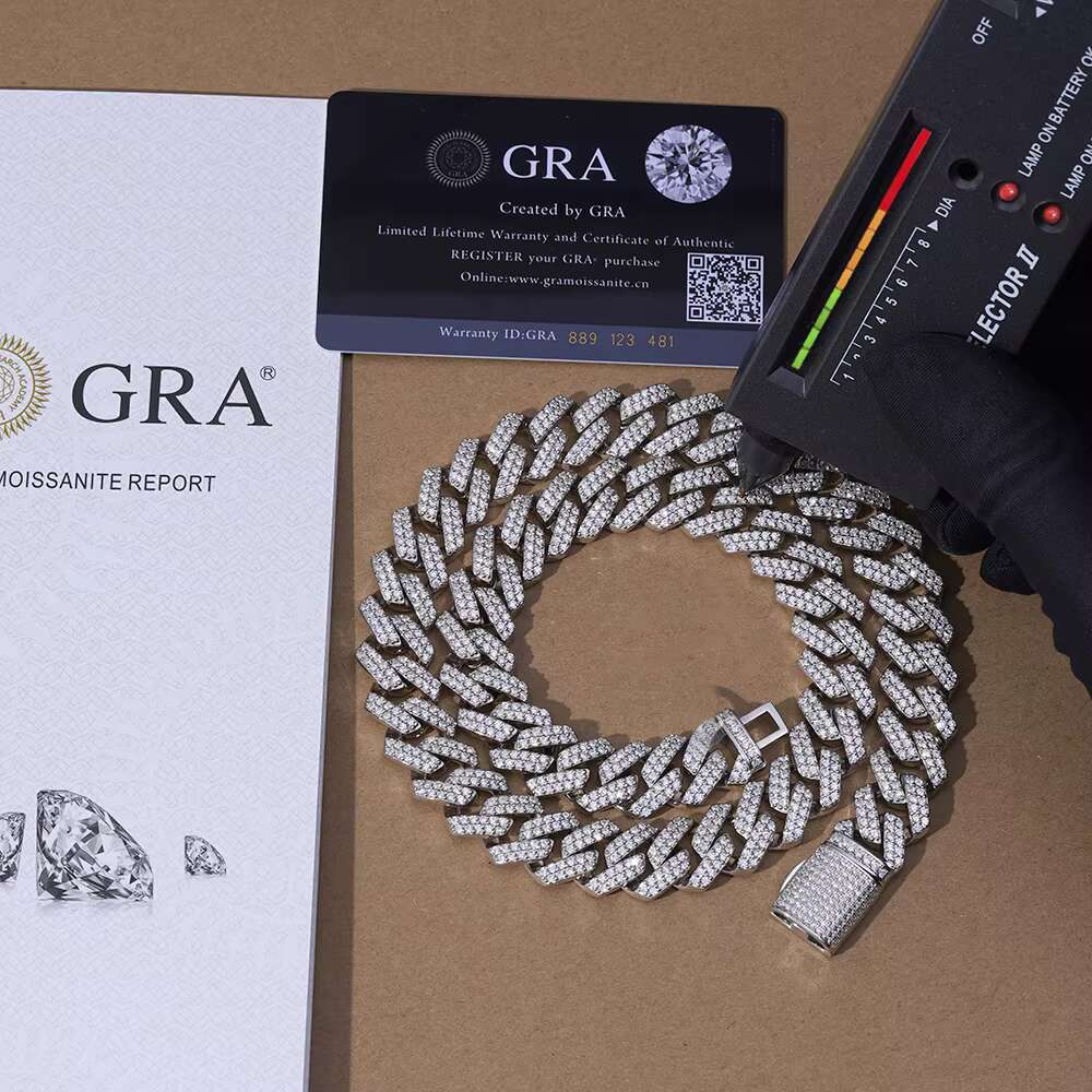 Custom Hip Hop Vvs Pass Diamond Moissanite Cuban Link Chain Men 925 Sterling Silver 14K Gold Iced Out Cuban Link Chain