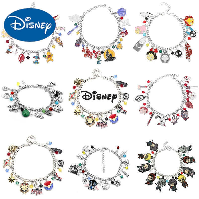 Disney Marvel Movie Peripheral Jewelry Winnie the Pooh Bear The Little Mermaid Moana Stitch Charm Bracelets for Women Girl Gift W20250704
