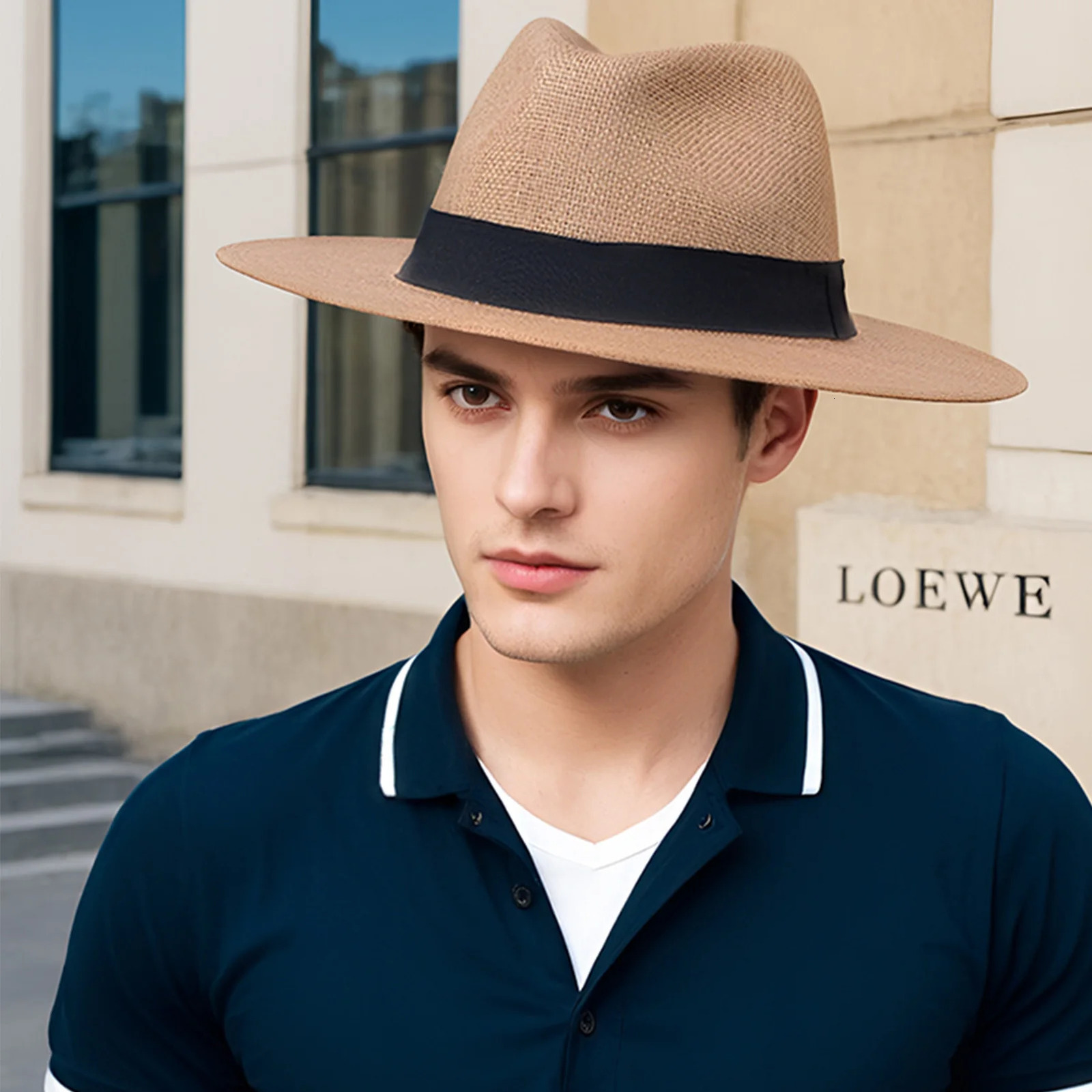 Fashion Summer Casual Unisex Beach Trilby Large Brim Jazz Sun Hat Panama Hat Paper Straw Women Men Cap With Black Ribbon 250701