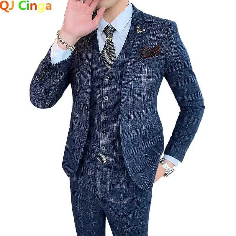 3-Piece Mens Suit Business Casual Jacket Vest with Trousers Gray Dark Brown Slim Fit Suit Asian Size M-5XL X250704