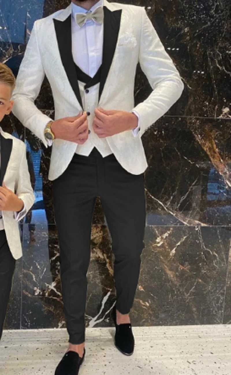 Wedding Suits Groom White Floral Tuxedo Slim Fit Men Prom Suit Full Gentleman Costume 3 Pieces (Jacket+Vest+Pants) X250704