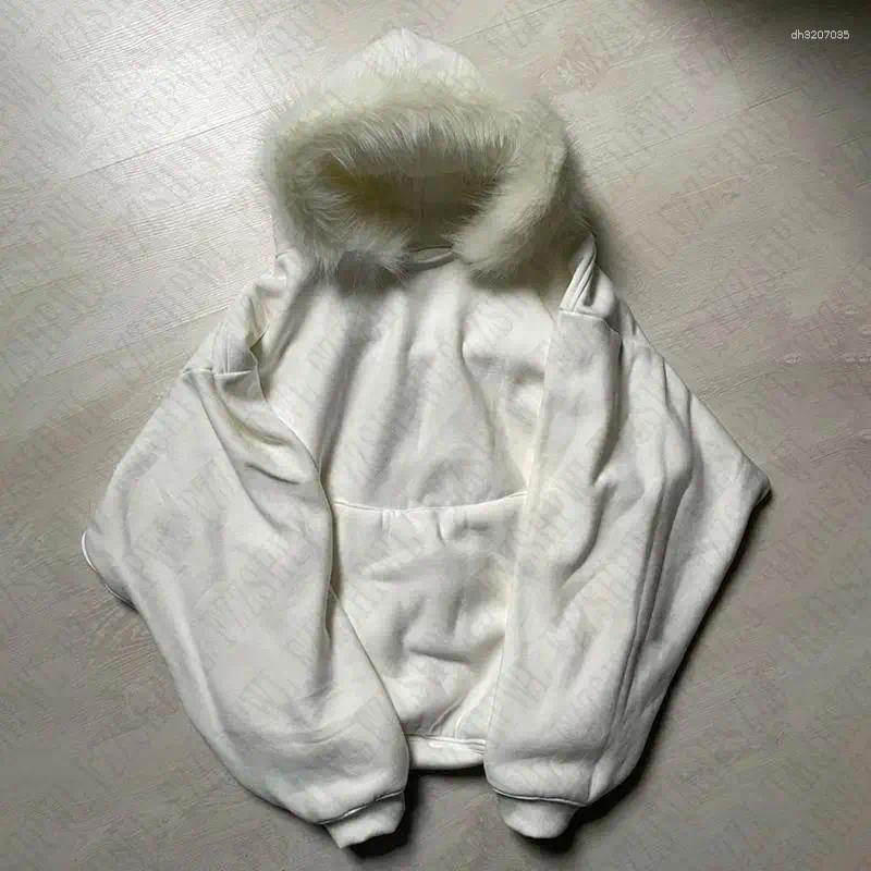 Men's Hoodies Dark Faux Fur Collar Harajuku Hiphop Zip Up Hoodie Oversized Punk Zipper Sweatshirt Retro Goth Streetwear Jacket
