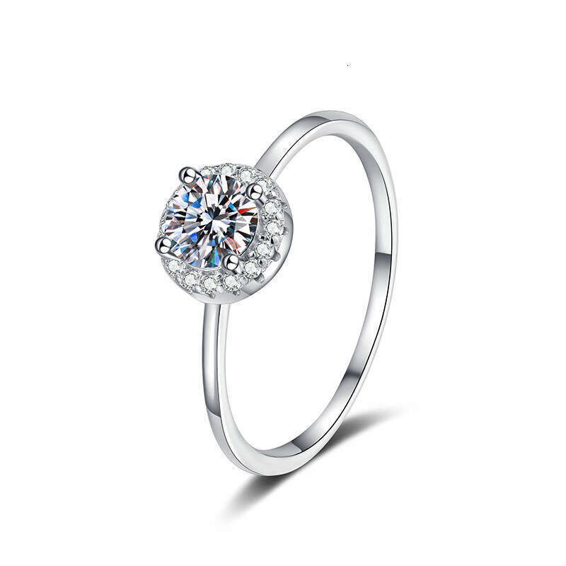 S925 Pure S925ilver Round Bag Engagement MoiS925S925anite Row Diamond Ring 36b