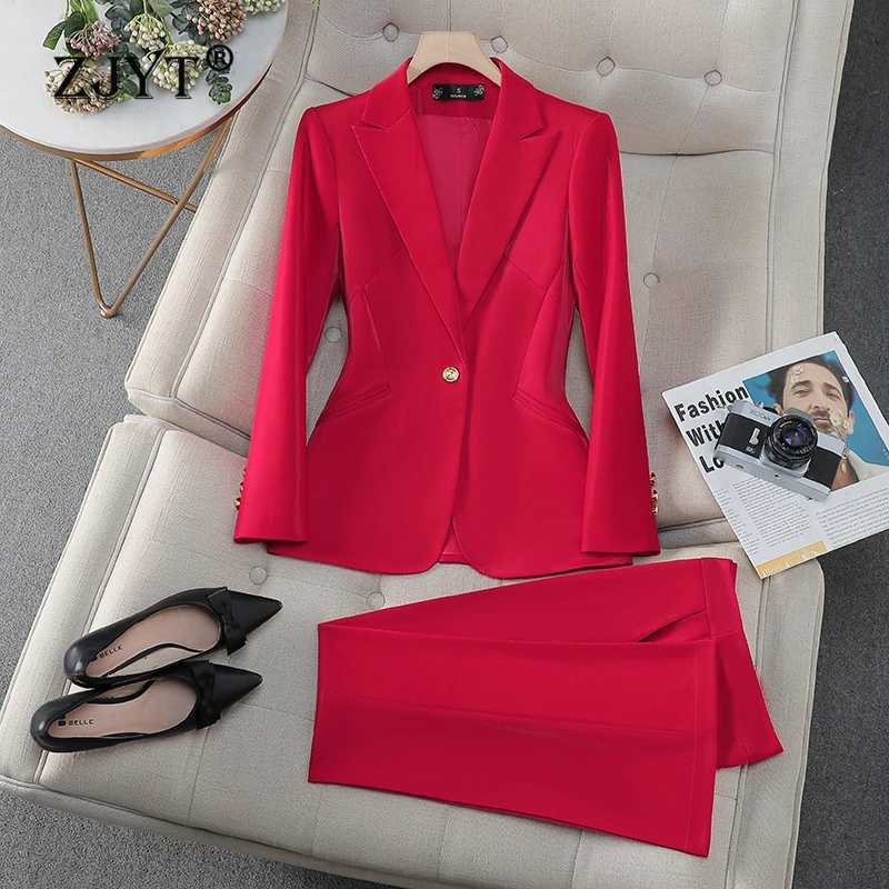 ZJYT Fashion Women Pant Suit 2 Piece Set Office Ladies Female Business Work Wear Formal Blazer Jacket and Trouser Set Outfit X250704
