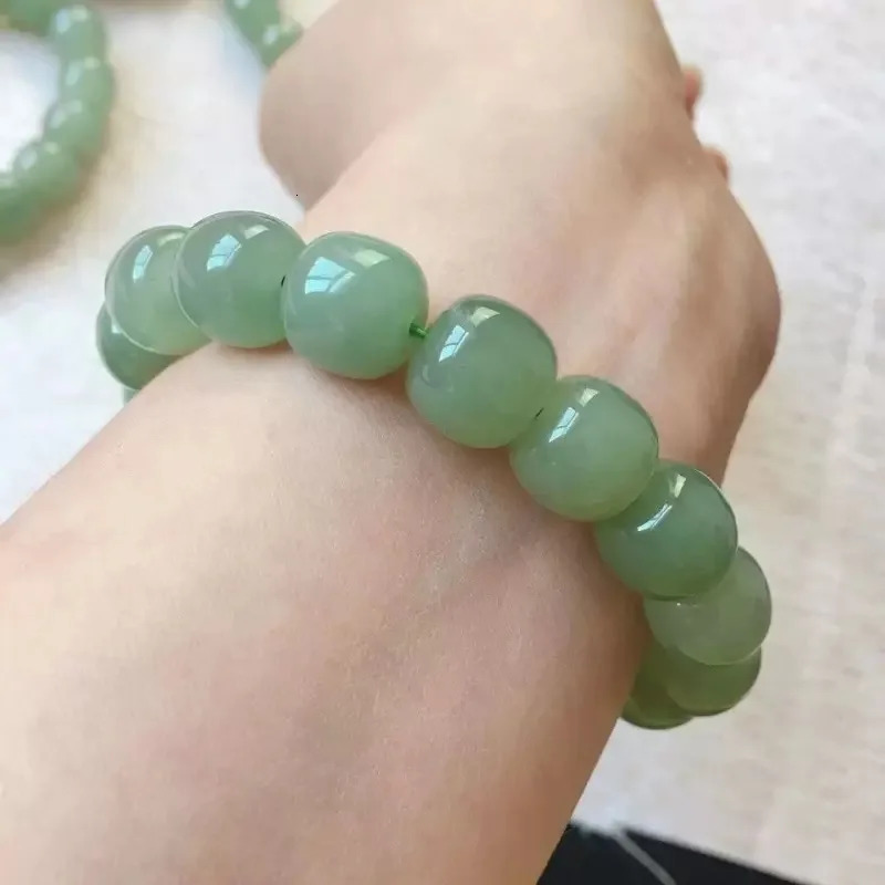 Hetian Jade Bracelet - Pale Green Nephrite Buddhist Beads Old-Cut Roundels 250628