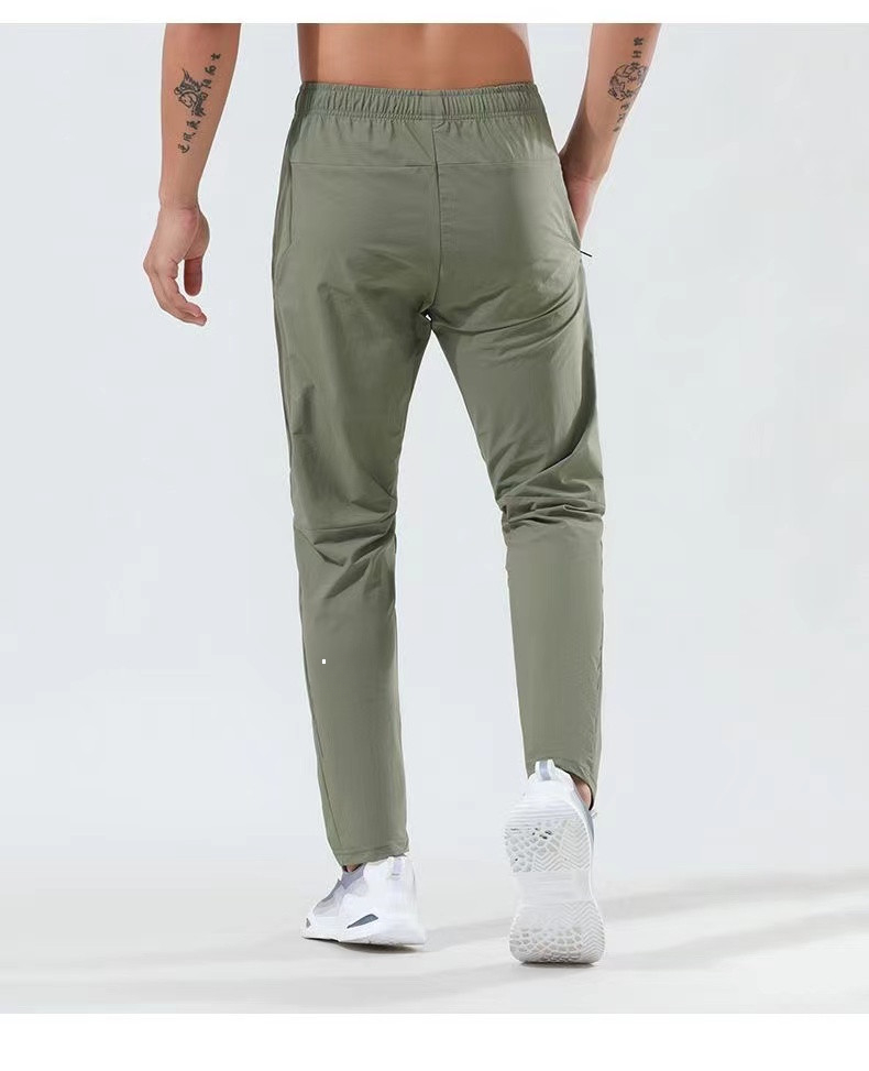 Men Jogger Long Pants Sport Yoga Outfit Quick Dry Drawstring Gym Zipper Pockets Sweatpants Trousers Mens Casual Elastic Waist Fitness 2 Colors