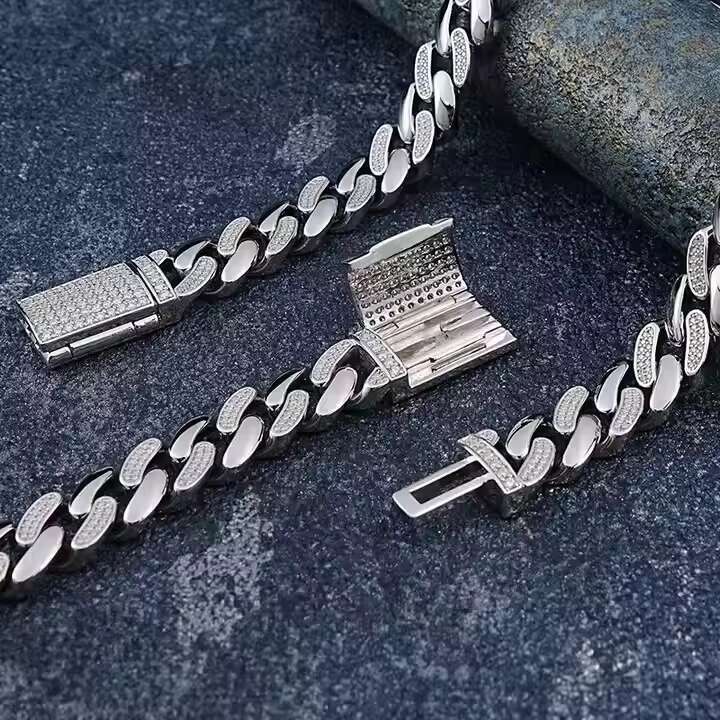 SICGEM INT Hot Selling 22 Inches 13 Mm Width Miami Iced Out 925 Silver Men Moissanite Cuban Link Chain Necklace