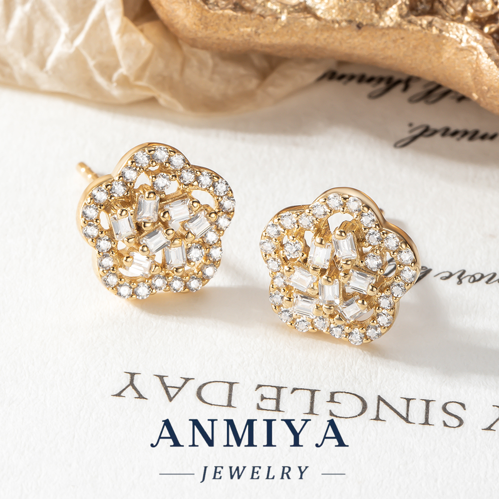 925 Sterling Silver Jewelry for Women Elegant Accessory Stud Earrings Floral Design Zircon Stones for Sensitive Skin