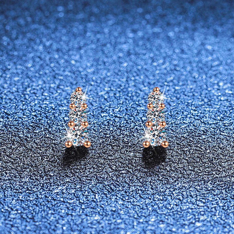 S925terling S925ier Full Dia Three S925tone Light Petite D Color MoiS925S925anite EarringS925 for Women e93