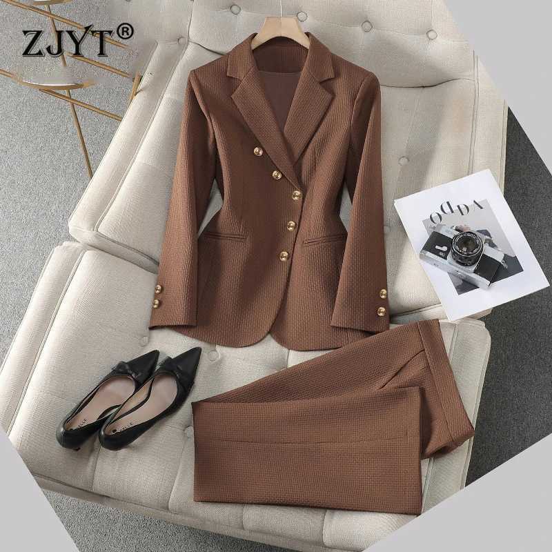 ZJYT Business Chic Womens Single Breasted Blazer Suits Pant Sets 2 Piece Formal Office Lady Outfit Plus Size Jacket Trousers X250704