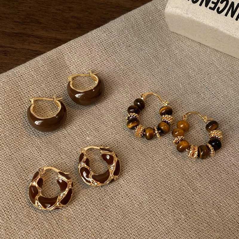 Maillard Tiger-eye Earrings Vintage Fashion Advanced Plating Ear Buckle Light Luxury Elegant Studs 2025 New Women Accessories Y250704