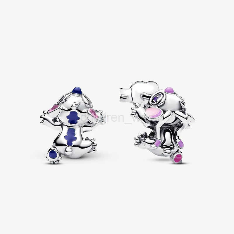 DISNEY New Disney Pink Stitch Pendant Earrings Necklace Ring Original Charm Cartoon Jewelry Suitable for Brand Bracelets Exquisite W20250704