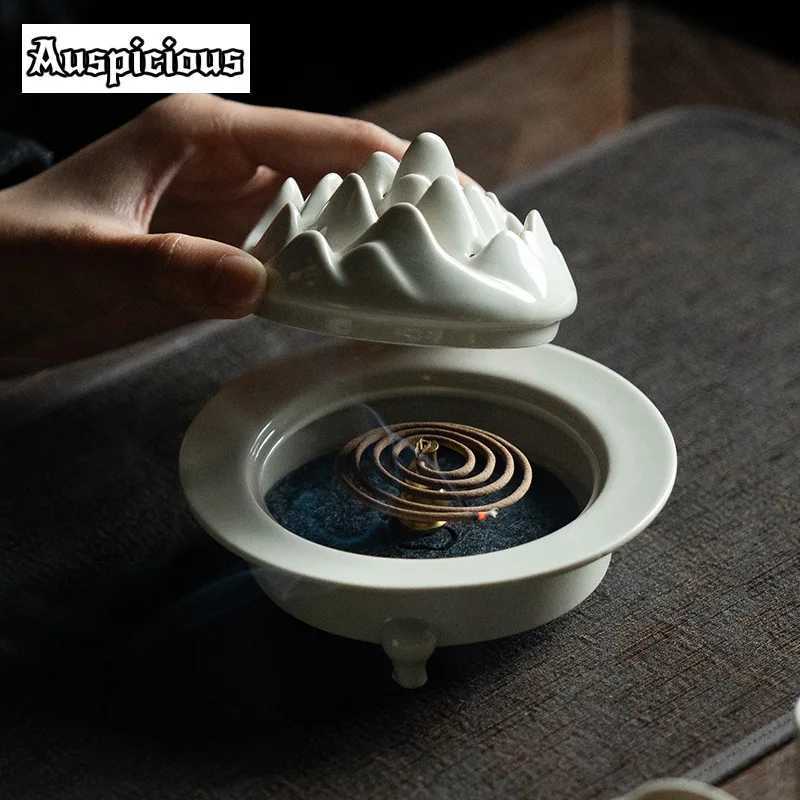 Grass Wood Ash Incense Holder Boutique Three-Legged Boshan Incense Smoke Waterfall Scented Aromatic Candles for Tea Decoration W250704