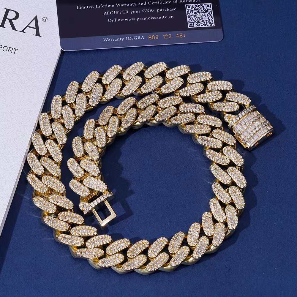 Custom Iced Out Cuban Link Chain Pass Vvs Moissanite Diamond Tester Men Baguette 925 Sterling Silver 14K 18K Gold Cuban Chain