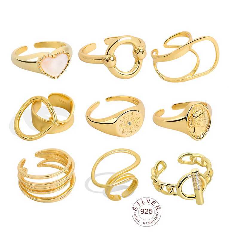 925 Sterling Silver New Simple Flower Eye Gold Color Rings Retro Distressed Opening Handmade Ring Fashion Fine Jewelry Y250704