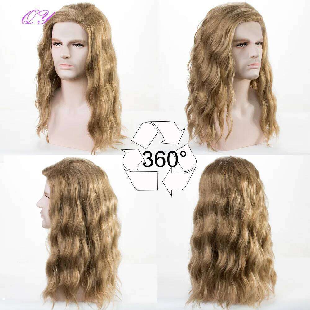 Synthetic Long Blonde water ripple Wigs For Men Curly Natural Adjustable Size Suitable for Daily Wear Man Hair Wig