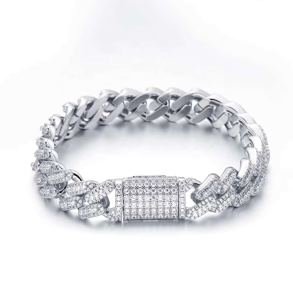 New Luxury Hip Hop Jewelry 12MM Iec Out Vvs D Moissanite Diamond 925 Silver Cuban Chian Bracelet for Men