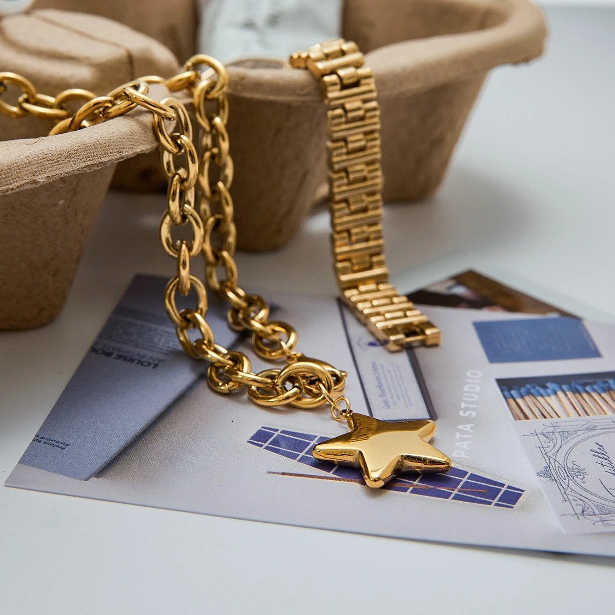 Youthway Minimalist Versatile 18K Gold Plated Stainless Steel Geometric Star Pendant Necklace Waterproof Women Jewelry Daily 250701